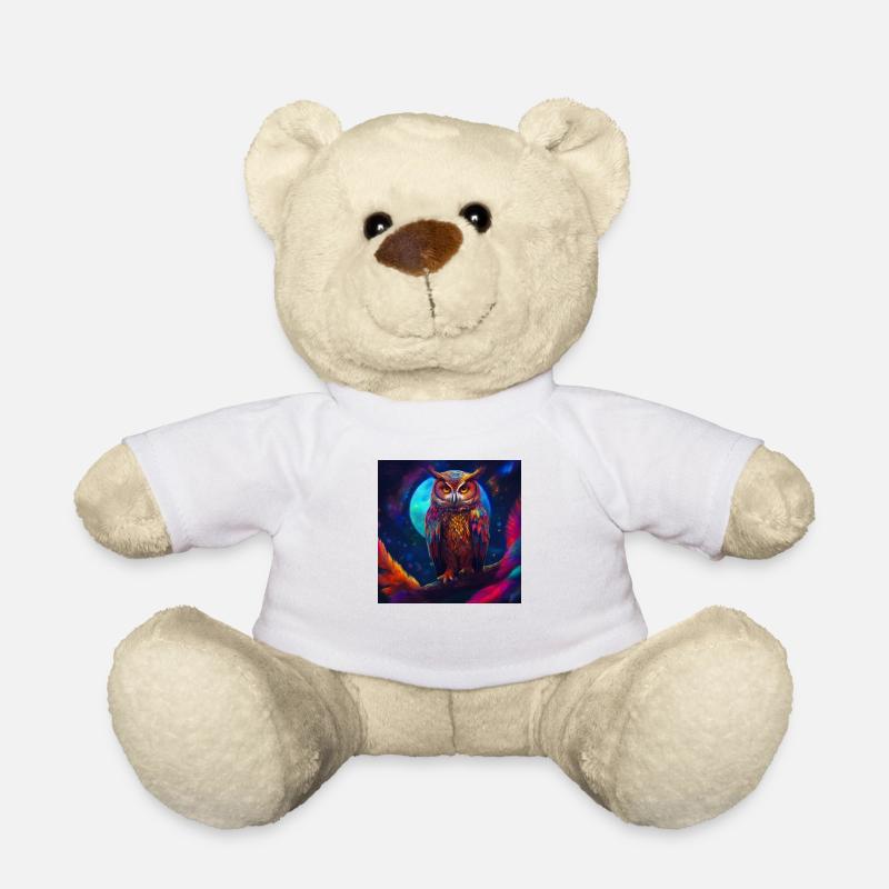 Bunte Eule in der Nacht - Teddy - Weiß