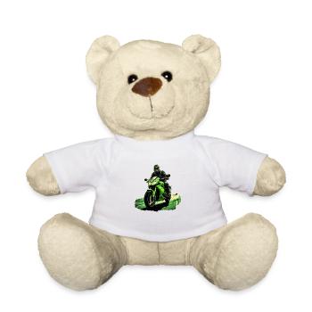 Motard sur une superbike green - Nounours - blanc - Devant