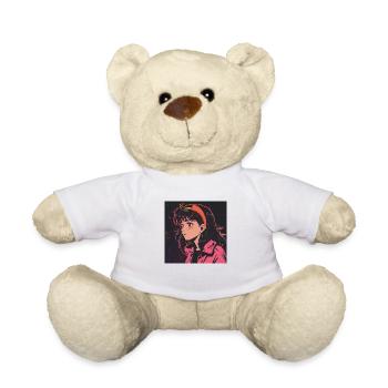 80er Jahre Anime Mädchen beruhigender hochwertiger Modedruck - Teddy - Weiß - Vorne