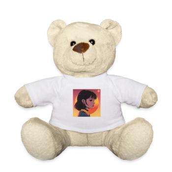 80s anime girl calming high quality fashion print - Teddy Bear - white - Front
