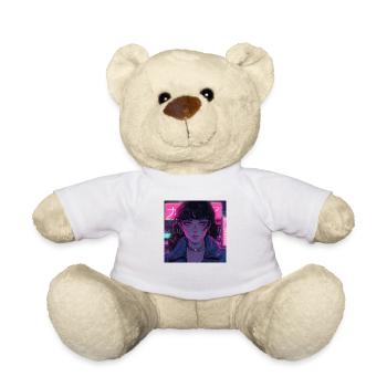 80er Jahre Anime Mädchen beruhigender hochwertiger Modedruck - Teddy - Weiß - Vorne