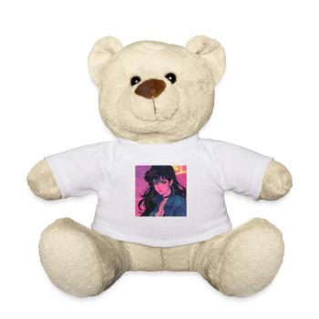 80er Jahre Anime Mädchen beruhigender hochwertiger Modedruck - Teddy - Weiß - Vorne