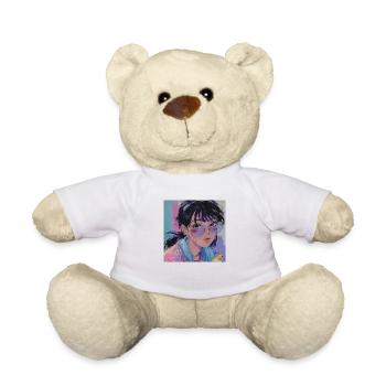 80er Jahre Anime Mädchen beruhigender hochwertiger Modedruck - Teddy - Weiß - Vorne