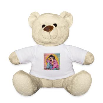 80er Jahre Anime Mädchen beruhigender hochwertiger Modedruck - Teddy - Weiß - Vorne