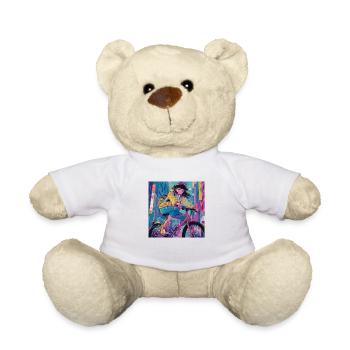 80er Jahre Anime Mädchen beruhigender hochwertiger Modedruck - Teddy - Weiß - Vorne