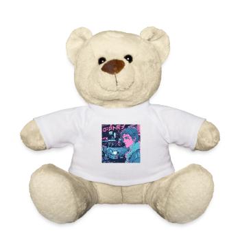 80s anime girl calming high quality fashion print - Teddy Bear - white - Front