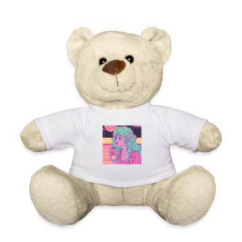 80er Jahre Anime Mädchen beruhigender hochwertiger Modedruck - Teddy - Weiß - Vorne