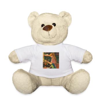 80s anime girl calming high quality fashion print - Teddy Bear - white - Front