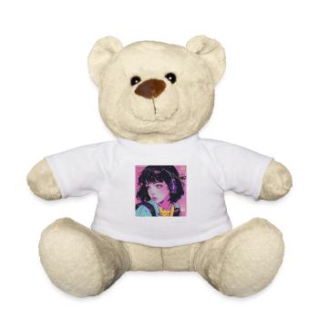 80er Jahre Anime Mädchen beruhigender hochwertiger Modedruck - Teddy - Weiß - Vorne
