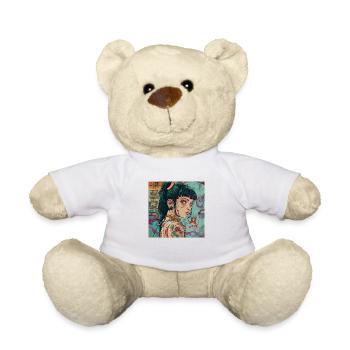 80s anime girl calming high quality fashion print - Teddy Bear - white - Front
