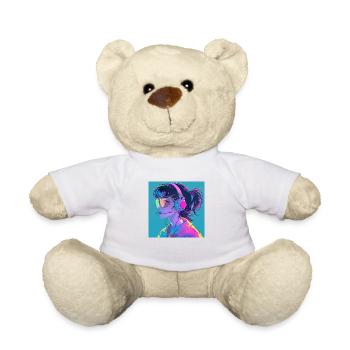 80s anime girl calming high quality fashion print - Teddy Bear - white - Front