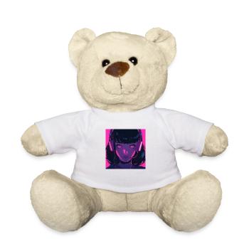 80er Jahre Anime Mädchen beruhigender hochwertiger Modedruck - Teddy - Weiß - Vorne