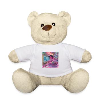 80s anime teen calming high quality fashion print - Teddy Bear - white - Front