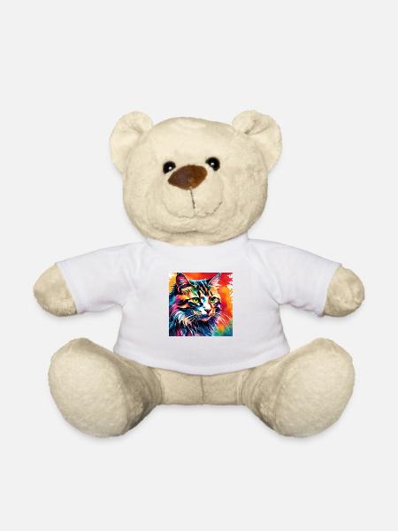 Bunte Katze - Teddy - Weiß