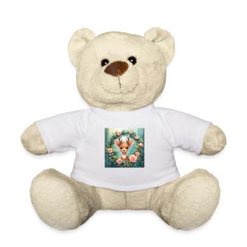 Cute Kawaii Baby Deer Floral - Teddy Bear - white - Front