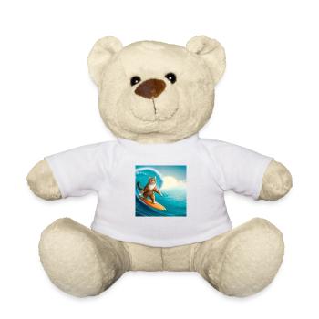 Surfing in Style: Cat on a Surfboard - Teddy Bear - white - Front