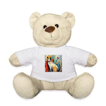Cat Portraiture with Birds - Teddy Bear - white - Front