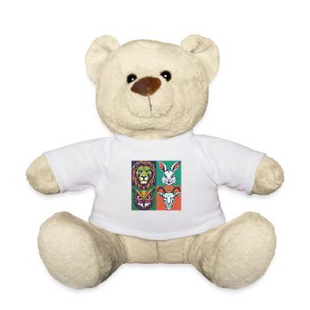 Smile Animals Lion Bunny Owl Goat Halloween horror - Teddy Bear - white - Front