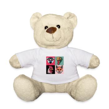 Pop Art Snake Fox Rooster Lemur - Teddy Bear - white - Front