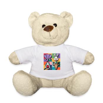 Popart Hase Hai Elefant Ziegenbock bunt lila grün - Teddy - Weiß - Vorne