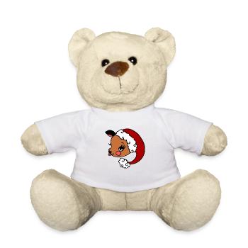 Cute Vintage Reindeer with Santa Hat - Teddy Bear - white - Front