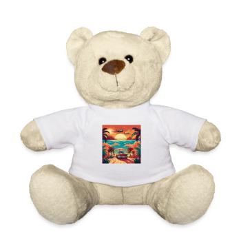 Vintage Beach Sunset with Red Car and Planes - Teddy Bear - white - Front