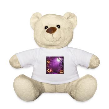 Gespenstischer lila Wald im Mondlicht mit Kürbissen - Teddy - Weiß - Vorne