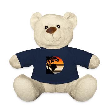 Minimalist Sunset Silhouette – Tranquil Nature Art - Teddy Bear - french navy - Front