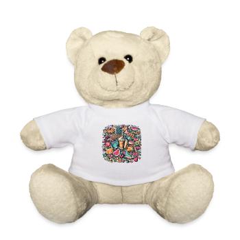 Bunte Collage aus sommerlichen Köstlichkeiten und Objekten - Teddy - Weiß - Vorne