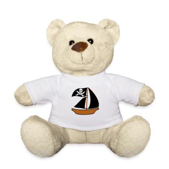 Gemaltes Piratenschiff Kinder Motiv Zeichnung Cool - Teddy - Weiß - Vorne