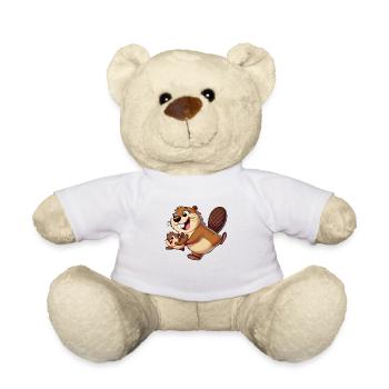 Beaver mother with child frolicking - Teddy Bear - white - Front