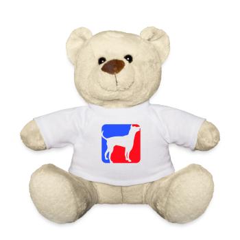 Dog Silhouette Symbol Red Blue Sport Logo Square - Teddy Bear - white - Front