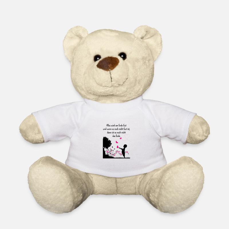 Alles wird Gut - Glück Spruch Zitat Liebe Zeichen - Teddy - Weiß