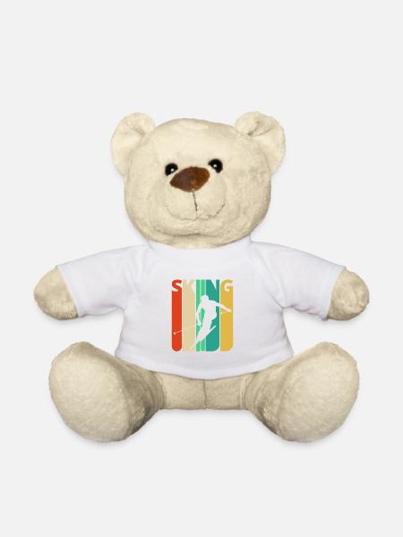Awesome 70's Vintage Retro Skiing Gifts for Skiers - Teddy Bear - white