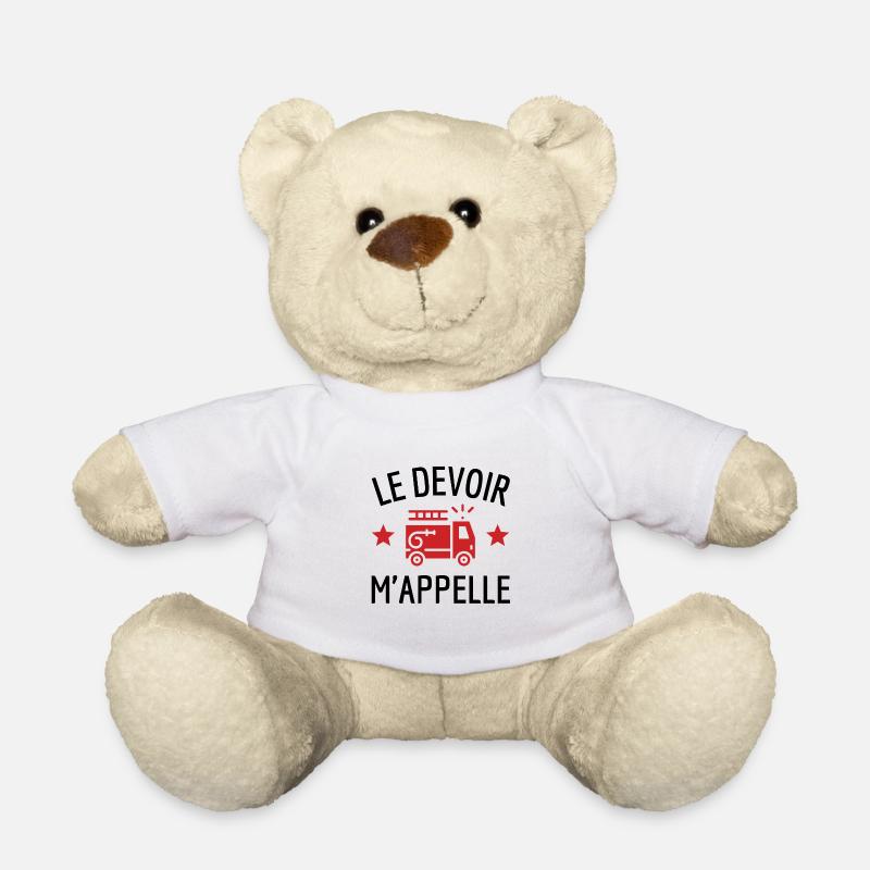 Le devoir m'appelle humour camion pompier - Nounours - blanc