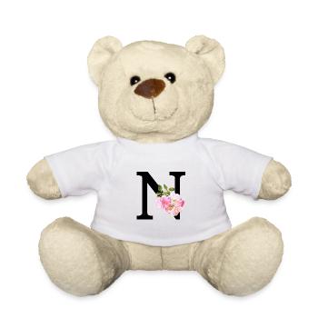 Prénom lettre N bouquet fleurs cadeau anniversaire - Nounours - blanc - Devant