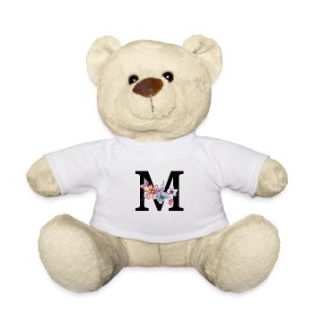 First name Last name letter M flower birthday gift - Teddy Bear - white - Front