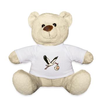 Cigogne blanche avec bébé - Nounours - blanc - Devant