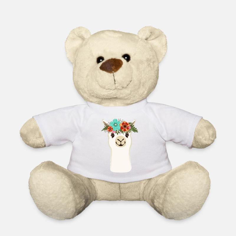 Alpaca avec des fleurs - Nounours - blanc