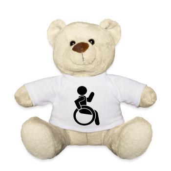 Waving wheelchair user # - Teddy Bear - white - Front
