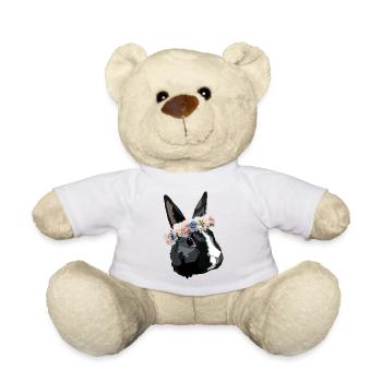 lapin avec couronne de fleurs - Nounours - blanc - Devant