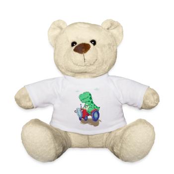 dinosaure sur son tracteur - Nounours - blanc - Devant