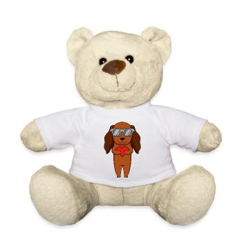 Dackel mit Sonnenbrille und Herz - Teddy - Weiß - Vorne