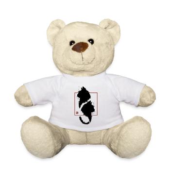 Minimalistischer roter Rahmen, schwarze Katze in Japan - Teddy - Weiß - Vorne