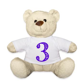 3 ANS. 3e ANNIVERSAIRE. ANNIVERSAIRE 3 ANS. TROIS - Nounours - blanc - Devant
