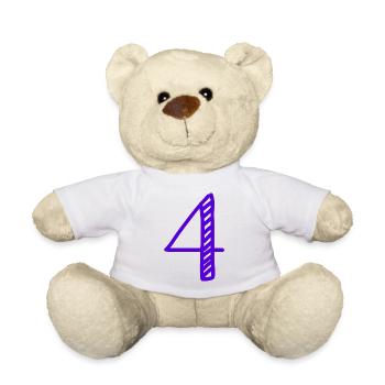 4 ANS. 4e ANNIVERSAIRE. ANNIVERSAIRE 4 ANS. QUATRE - Nounours - blanc - Devant