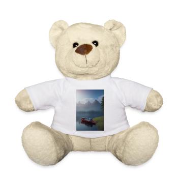 Landscape with lake, boat and mountains - Teddy Bear - white - Front