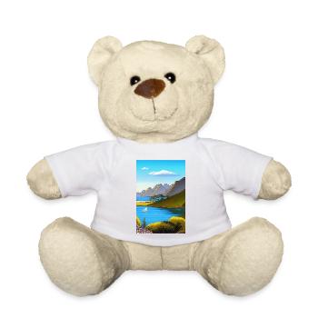 Landscape with lake, boat and mountains - Teddy Bear - white - Front
