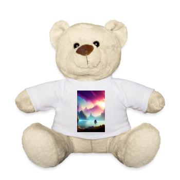 Landscape with lake, boat and mountains - Teddy Bear - white - Front