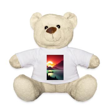 Landscape with lake, boat and mountains - Teddy Bear - white - Front